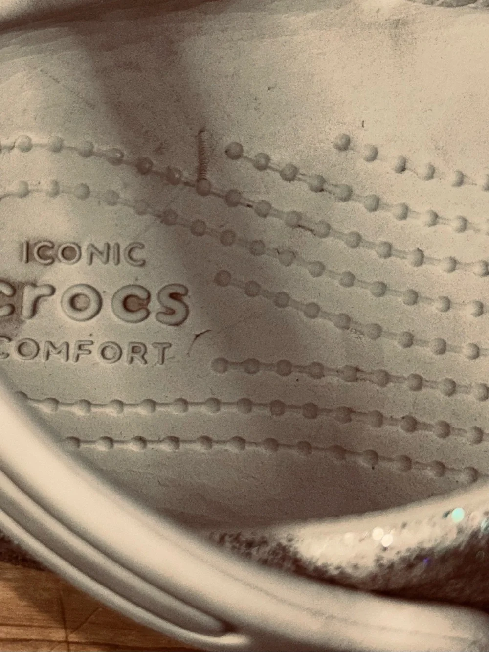 Crocs Classic Glitter Kids Clog Silver US 11 Slip-On Synthetic Logo